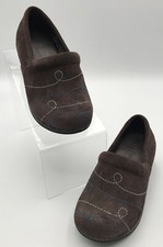 LL BEAN Girls Size 12 Slip On Clogs Shoes Brown Suede Embroidered