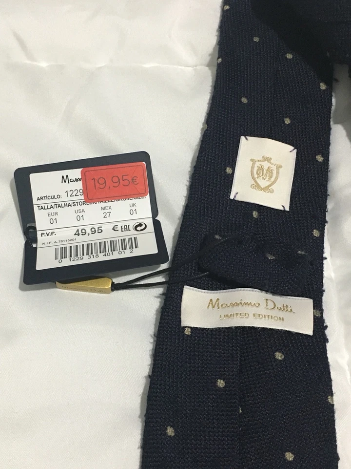 Corbata Massimo Dutti Edición Limitada Hecha en Italia Azul Lunares Seda Cuello Nueva con Etiquetas 3x58 Foto 4 de 4