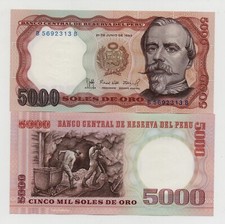 PERU 5000 SOLES DE ORO 1985 PICK 117 UNC