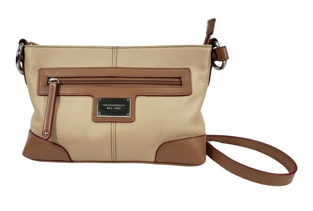 Tignanello Leather Wallet in a Handbag Purse Shoulder Strap Zip Tan Brown