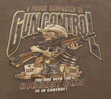 Gun Control Quote T Shirt 2XL Brown Short Sleeve Crew Neck Humor Delta Tag