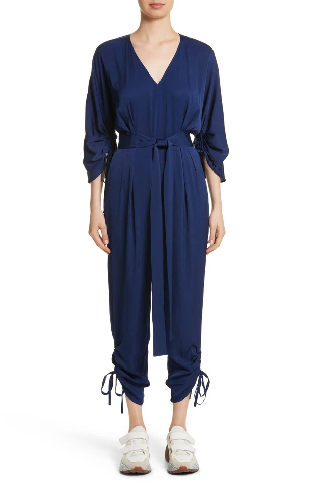 STELLA MCCARTNEY Sapphire Drawstring Tie Belted Silk Cady Jumpsuit 12 US = 46 - Image 2 of 4