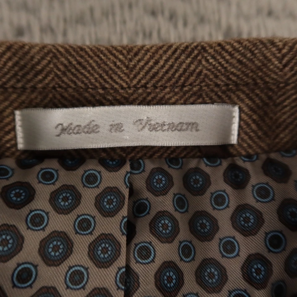 Tweed Jacket M Brown Herringbone Check 100% Wool Cashmere Flannel Blazer 40R - Image 3 of 4