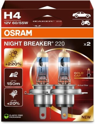 OSRAM H4 Night Breaker 220 Lampen 12V +220% mehr Licht DuoBox - 64193NB220-2HB