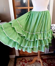Gingham Skirt Square Dance Vintage Ruffled Tiered  Plus Size Green Full Circle