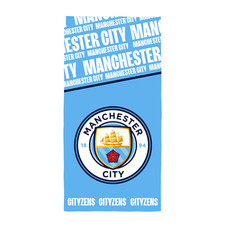 Image of Manchester City ICONIC Football Crest Cotton Towel Blue Yellow Pool Beach