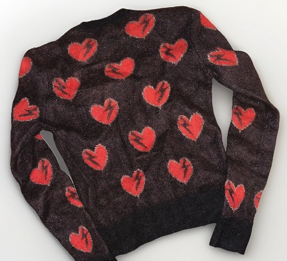 Vintage Designer SAINT LAURENT Paris Lightning Hearts Sweater Ladies Size Sm. - Image 4 of 4