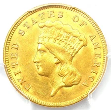 1874 Three Dollar Indian Gold Coin $3 - PCGS Uncirculated Detail (UNC MS) - Rare