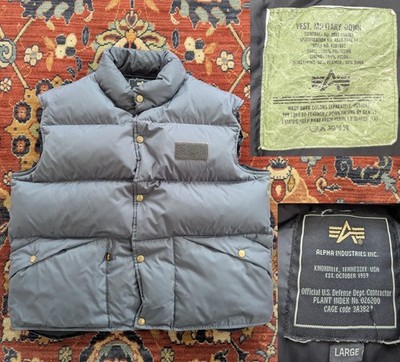 Vintage Alpha Industries Cropped Puffer Down Vest Gray Size MEN'S LARGE