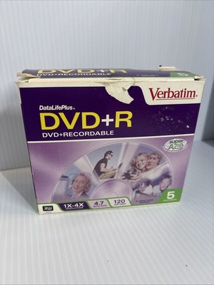 Verbatrim Data Life Plus DVD+R 1x-4x Speed 4.7GB/120 min video 5 Sealed (h)