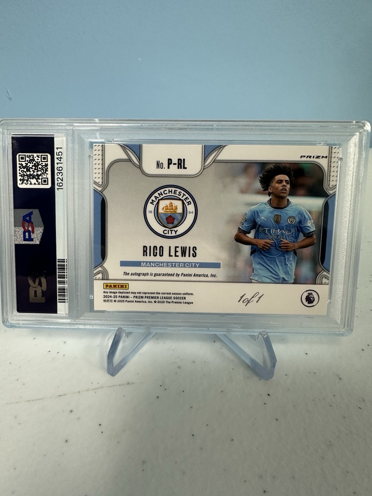 Panini Prizm Premier League 2024-25 Rico Lewis Penmanship Auto 1/1 PSA 10 view 2