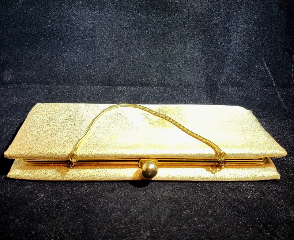 Bolso sin asas de noche vintage dorado cojo glamuroso con correa de cadena de serpiente Foto 3 de 4