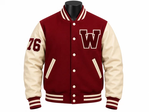 Burgundy Cream Varsity Letterman Jacket W Patch 76 College Baseball Style - product listing photo