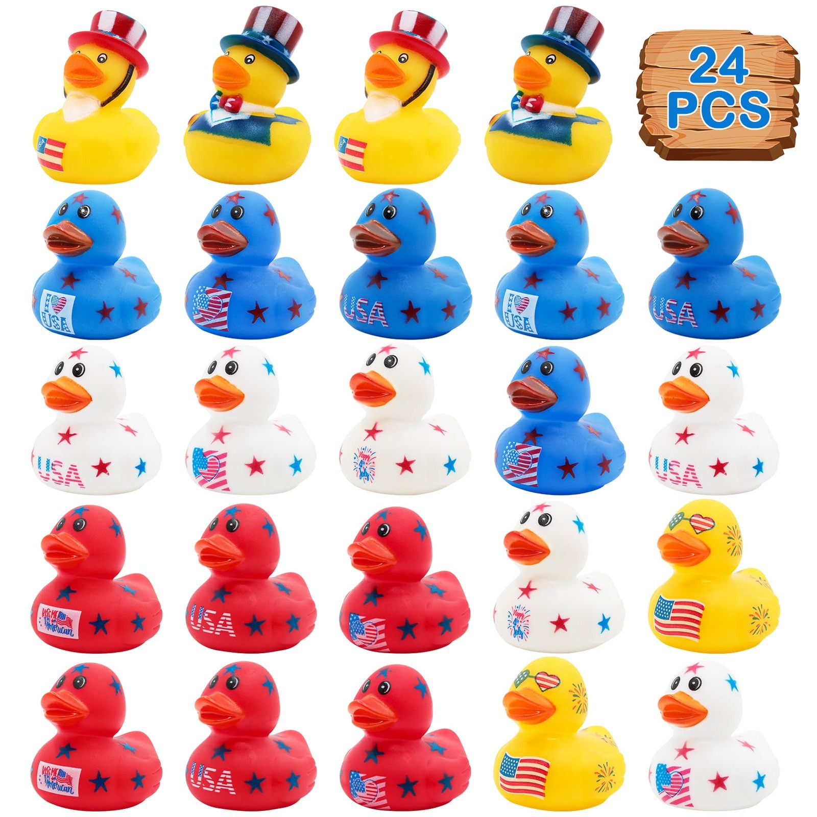 4th of July Jeep Ducking Bulk Pack – 24PCS Patriotic Rubber Ducks for Parties
