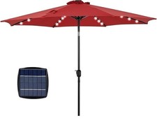 9.5' Solar LED Patio Umbrella - Red, 32 LEDs, Easy Crank  Push Control