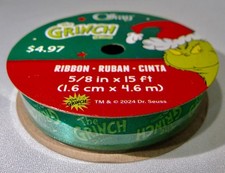Dr Seuss THE GRINCH Green Christmas Ribbon 5/8" x 15' Crafting Gift Ribbon Tree