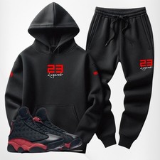 Mens Black Sweatsuit Hoodie Joggers Set To Match Air Jordan 13 Bred 23 Legend