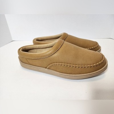 MySlippers Womens 8 Tan Leather Slip On Moccasin House Shoes Indoor Outdoor