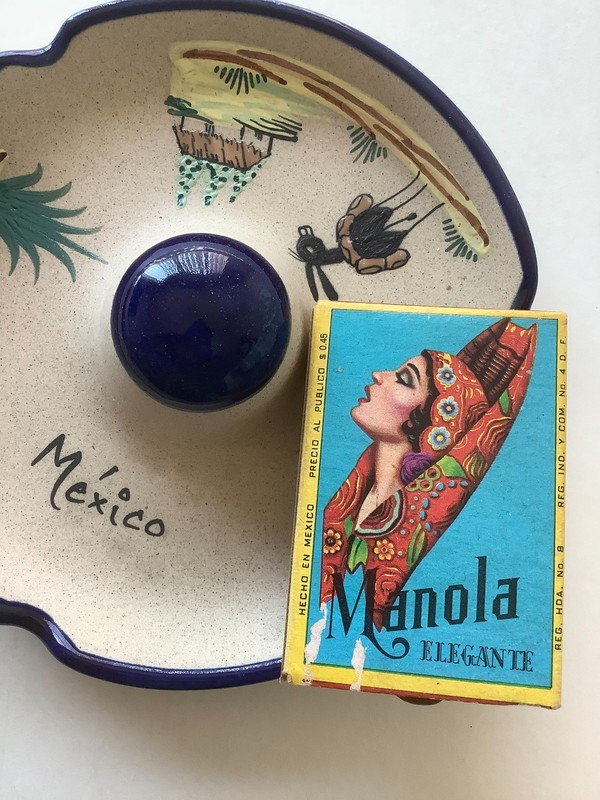 Vtg Mexico souvenir ashtray and 1 Manola Elegante matchbox