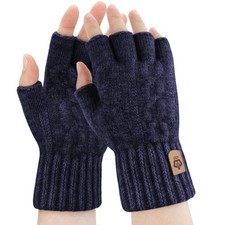 Fingerless Gloves Winter Warm Knitted Stretchy Half Finger Gloves Running Dri...