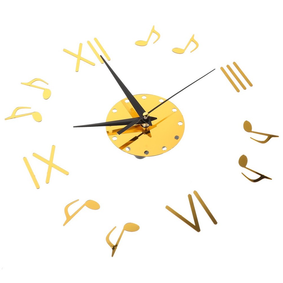 Silent Acrylic Mirror Wall Clock Musical Note Design Frameless Modern ...