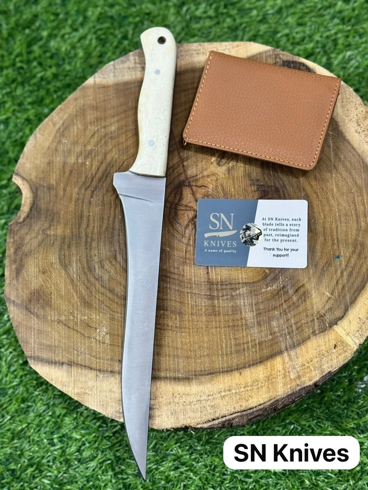 CUSTOM HANDMADE D2 TOOL STEEL HUNTING FILLET KNIFE CAMPING KNIFE W/SHEATH - Image 2 of 4