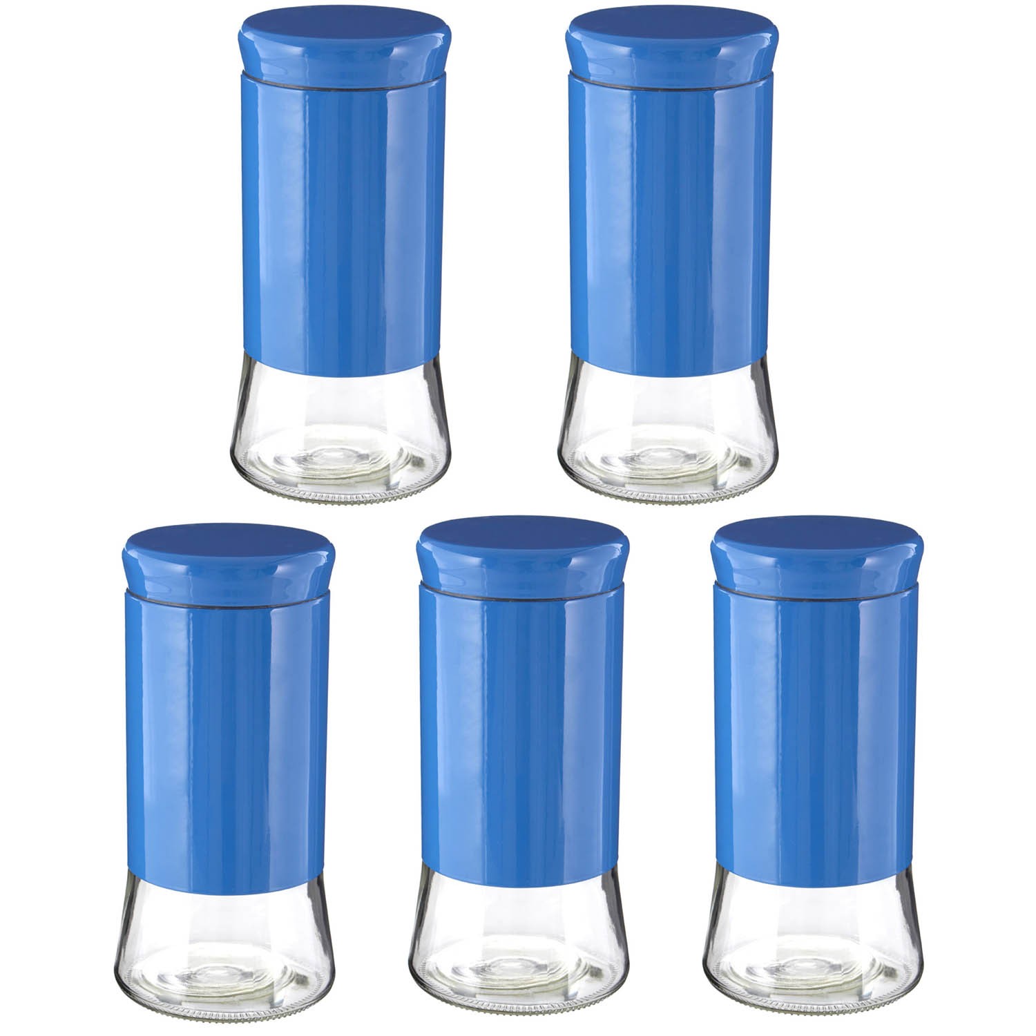 Set Of 5 1.5Litre Blue Stainless Steel Storage Jar Preserve Food Glass Canister
