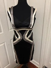 Jax Cocktail Dress Black With Silver And Off White Pattern Size 12