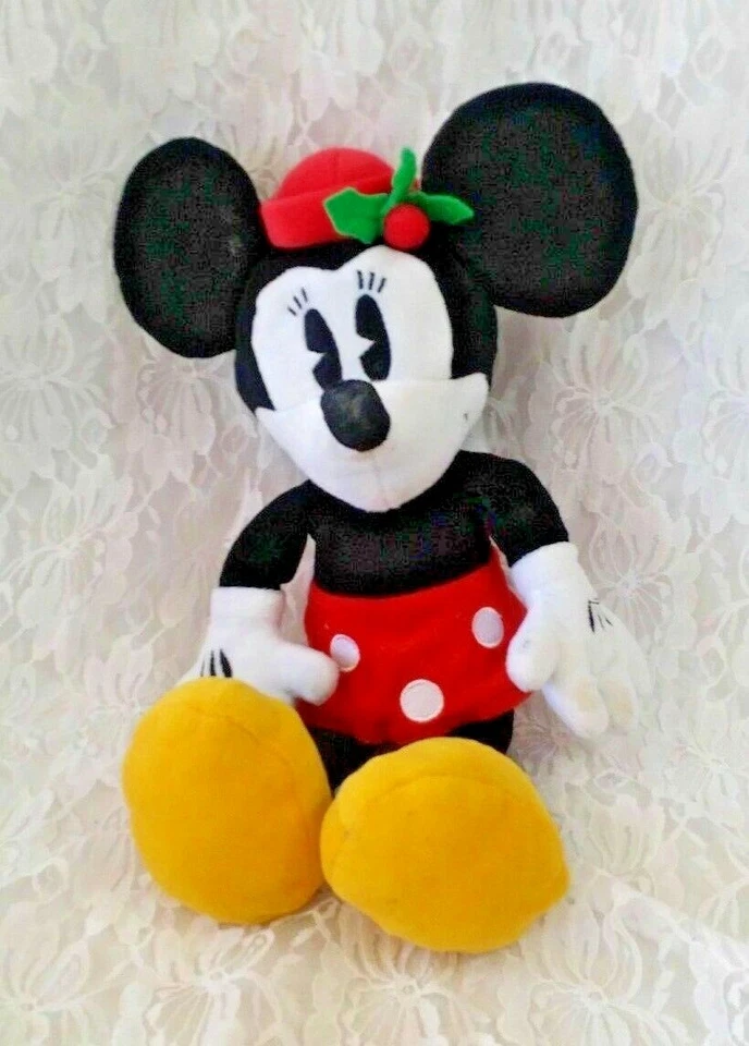 Muñeco de peluche Disney Minnie Mouse 15" vintage años 80 con ojos de pastel raros acebo en sombrero  Foto 2 de 4