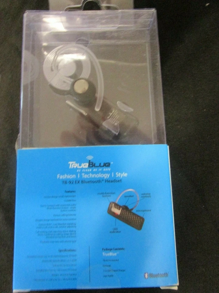 True Blue Bluetooth Headset TB-92EX Unused New In Package 4 Hour Talk Time - Image 2 of 3
