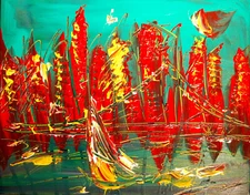 ABSTRACT City  PAINTING  IMPRESSIONIST CANVAS ORIGINAL OIL CANVAS   dwd