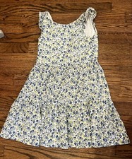 Girls Polo Ralph Lauren blue white floral dress w lace edging-Size M-exclnt Cdtn