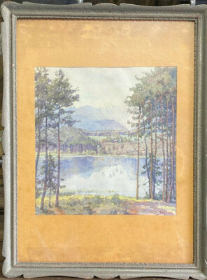 ::WATERCOLOUR INDISTINCT SIGNED HAAS KARL?SEELAND LANDSCAPE WITH FOREST AND MOUNTAINS