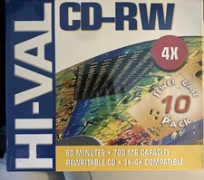 Hi-Val CD-RW 80min/700MB 1X -4X compatible Rewritable 10 Pk With Jewel Cases New