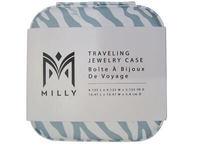 Milly Traveling Jewelry Case Blue White Zebra Print Zipper Closure Compact Size 