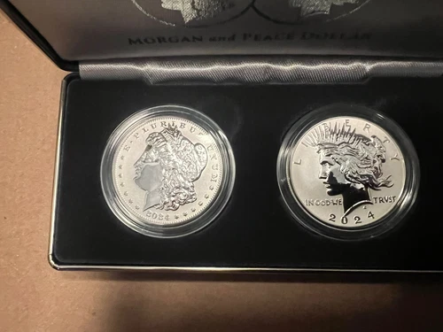 2024 S Reverse Proof $1 Morgan and Peace Silver Dollar 2pc Set W/COA