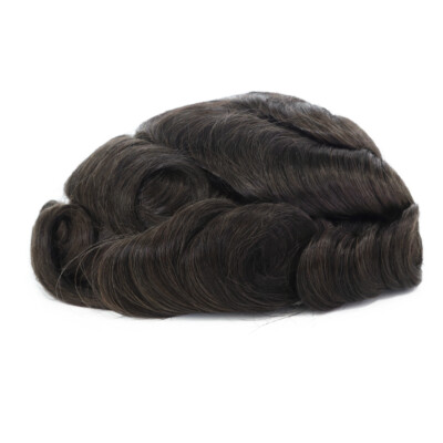 Mens Toupee Human Hair Replacement System Hairpiece Fine Mono Poly Skin Toupees