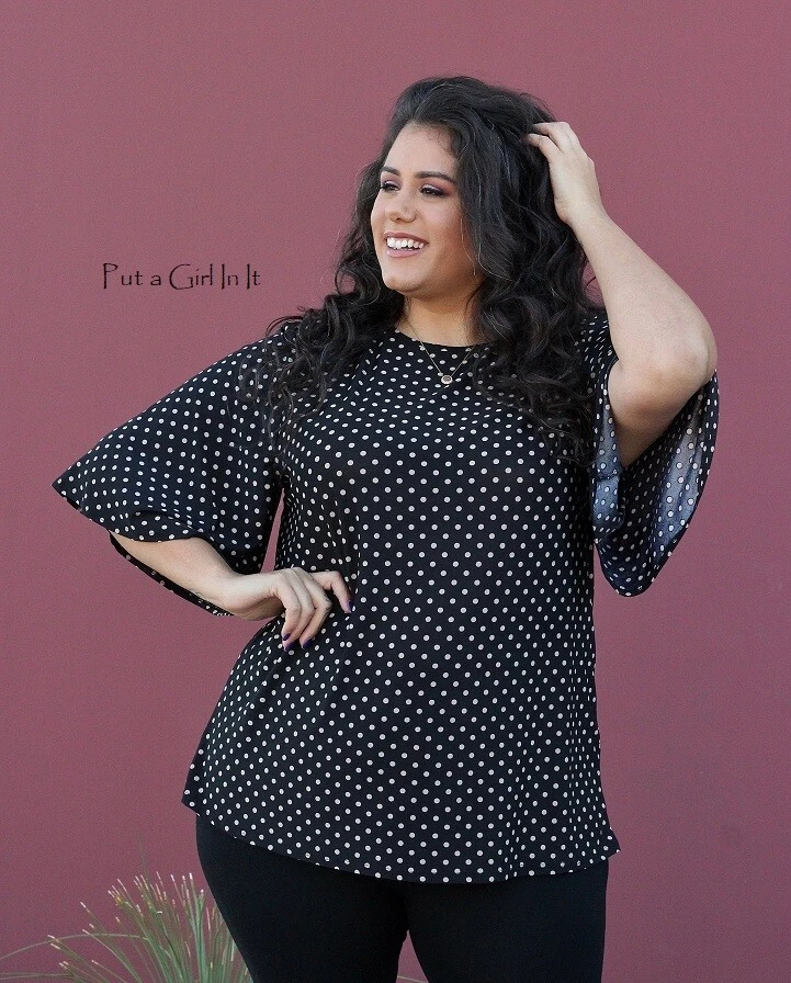 New Womens PLUS SIZE BLACK POLKA DOT KIMONO SLEEVE SHIRT BLOUSE USA 1X 2X  3X