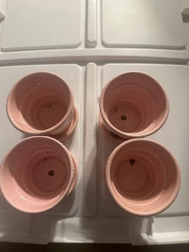 Vintage McCoy USA Pottery 3” Pink Basket Weave Planter Attached Saucer Lot Of 4