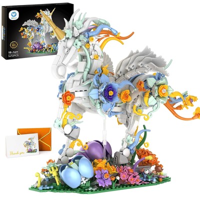 Flowers Unicorn Building Toy Set, MOC Floral Animal Collectible Display Model...