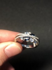 925 Sterling Silver CZ With Multicolor Blue Stones Cocktail Ring Size 8.75