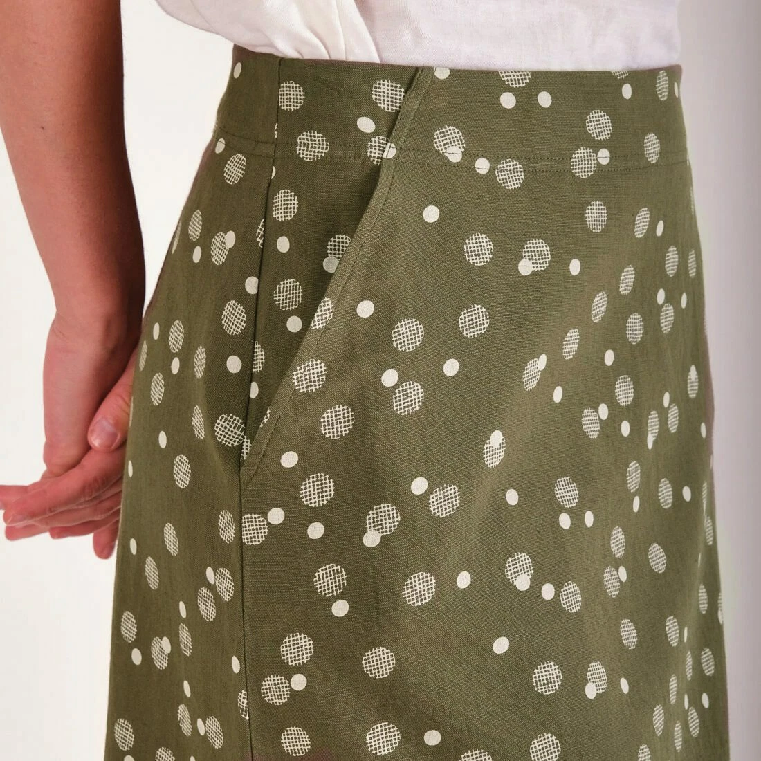 BNWT Bibico A Line skirt Olive Dot print Cotton linen blend RRP £70 size 10 & 12
