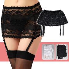 Women Lace Floral Garter Belt Skirt with 4 Wide Straps Ultra-thin Adjustable NEW