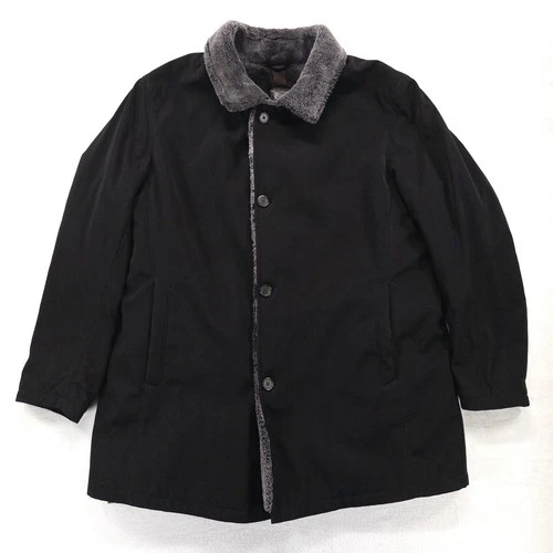 Gimo's Shearling Lined Jacket Mens 56/US 46 Black Soft Shell Button Up Italy - product listing photo