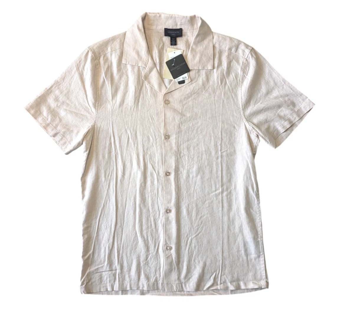 Magaschoni Man Blush Linen Blend Button Up Luxury Casual Shirt New Size S Beach