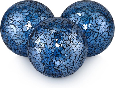 MDLUU 4'' Decorative Glass Balls, Mosaic Sphere, Turquoise Blue 