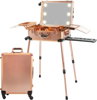 Large Makeup Train Case with Speaker & Code Lock & Full Screen Lighted Mirror