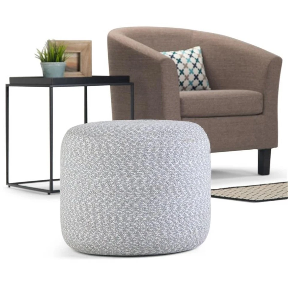 Trent Home Boho Round Braided Pouf in Blue and Natural Cotton - Image 2 of 4