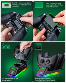 For XBox One Series X/S Controller Charger Station+4320mWh Rechargeable Battery