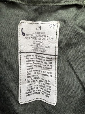 GENUINE US AIR FORCE GREEN NOMEX FIRE RESISTANT FLIGHT SUIT CWU-27